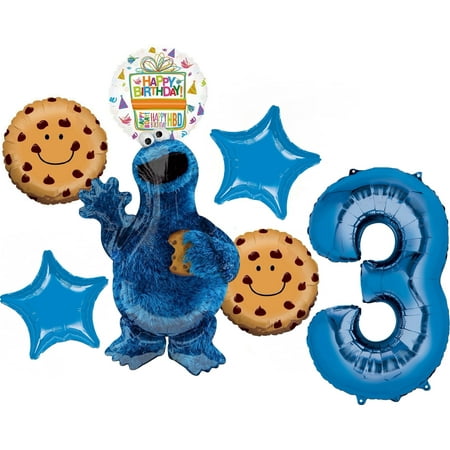Sesame Street Cookie Monster 3rd Birthday Party Supplies Balloon Bouquet Decorations