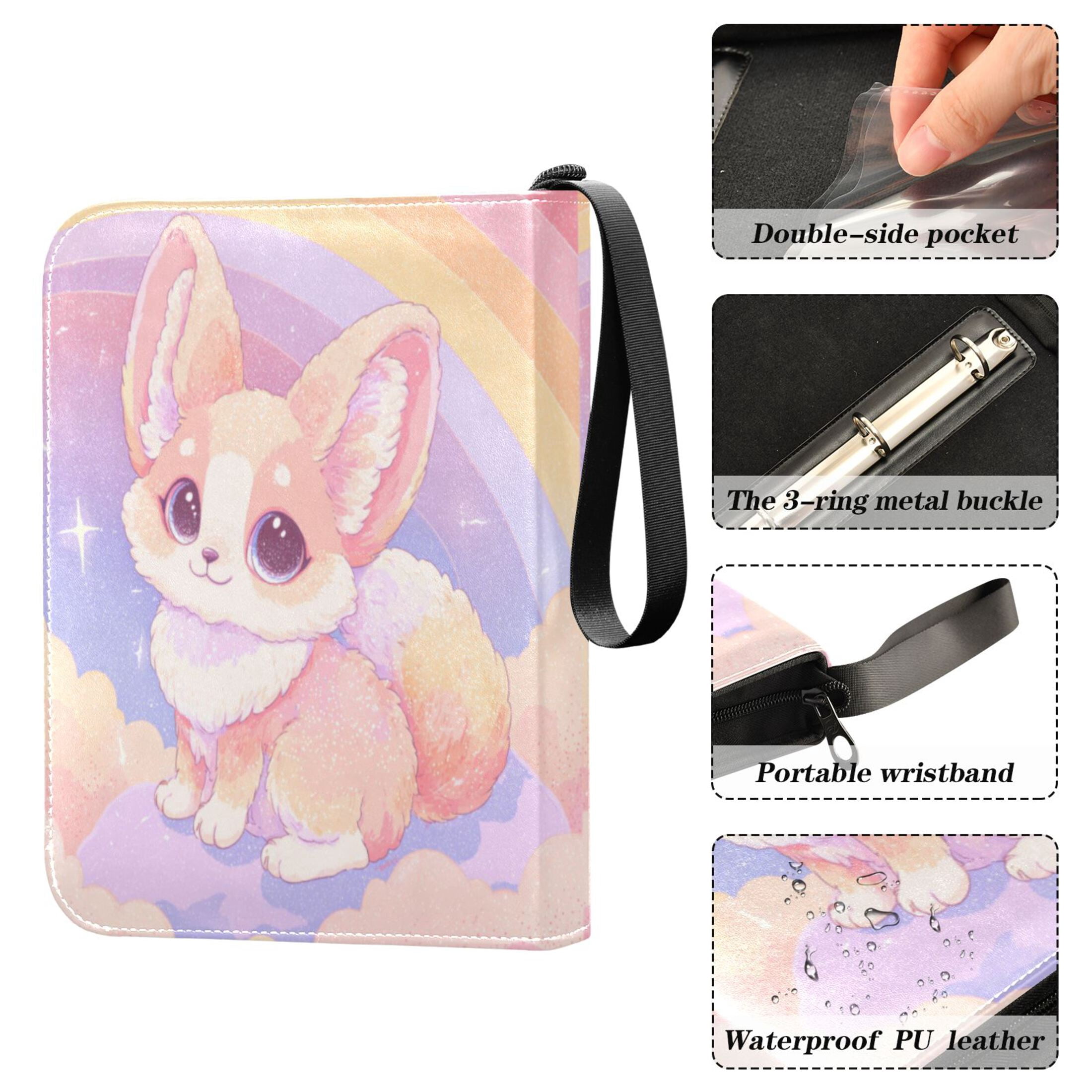 4 Pocket Trading Card Binder, 50 Pages Sleeves Holds 400 Cards, Card Collection Album Holder for Game Cards, Sports Cards, TCG Storage Dreamy Cloud Fox Illustration