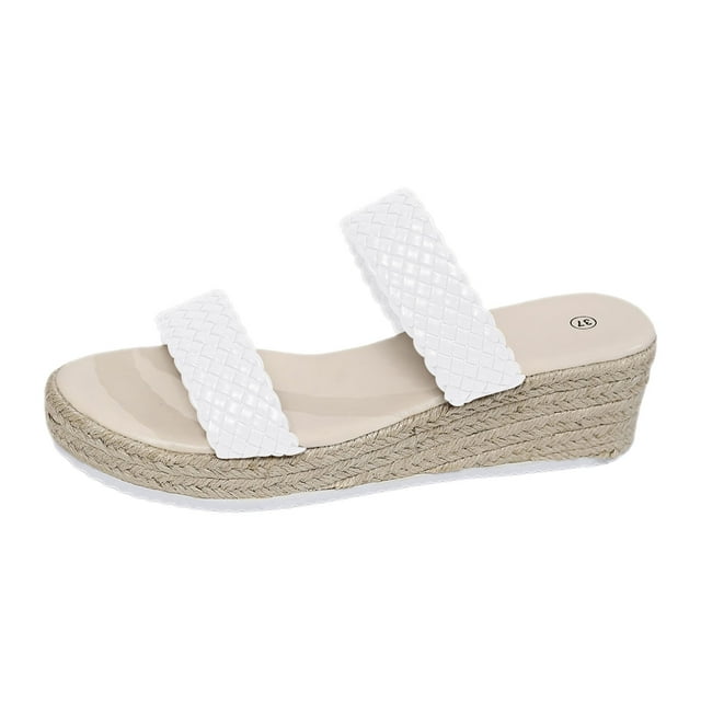 DAFEI Tassel Trim Sandals with Woven Straps Platform Wedge Heel Rope Sole Boho Toe Ring Slip On Sandals for Summer