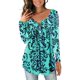 thumbnail image 1 of Blusa holgada informal plisada con cuello en V y manga larga con botones y estampado de Paisley para mujer, color verde Adepaton CZMR-ST265-9, 1 of 5