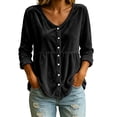 thumbnail image 4 of Fall clothes for women Baeitkot V Neck Button Down Velvet Babydoll Top Loose Fit Solid Color Shirt for Autumn Weekend Outings Black S, 4 of 8