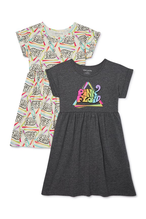 Pink Floyd Girls’ Play Dress with Short Sleeves, 2-Pack, Sizes 4-16