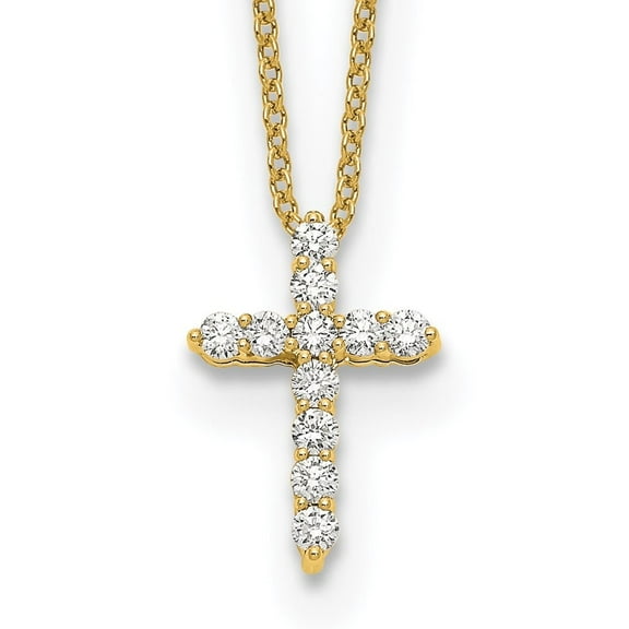 Auriga Fine Jewelry 14K Yellow Gold 1.7 mm Diamond Cross Necklace for Women 18"