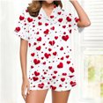 thumbnail image 2 of SERTG Womens Valentine Print Lapel Short Sleeve Pajama Set with Pockets Casual Spring Summer Homewear Two-Piece Outfit(Red#2,S), 2 of 5