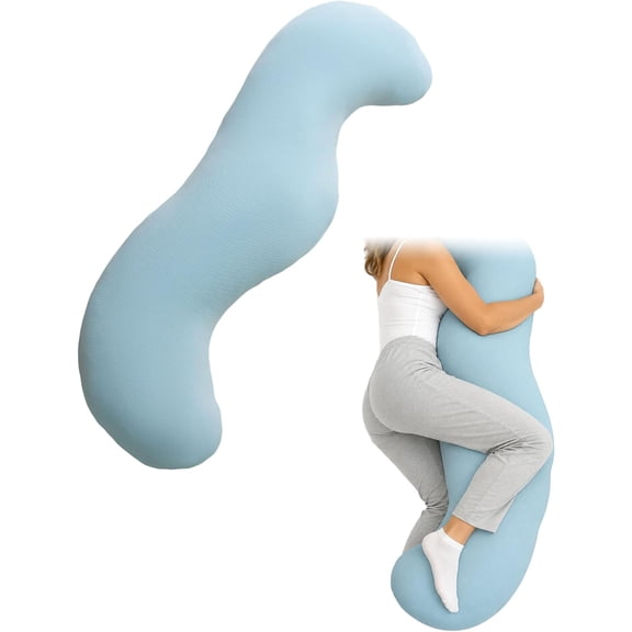 Cooling Body Pillow for Adults, Pea Pod Full Body Pillow for Side Sleepers, Long Bolster Pillow with Cooling Fabric and Washable Cover for Sleeping, Reading and Lounging (Blue)