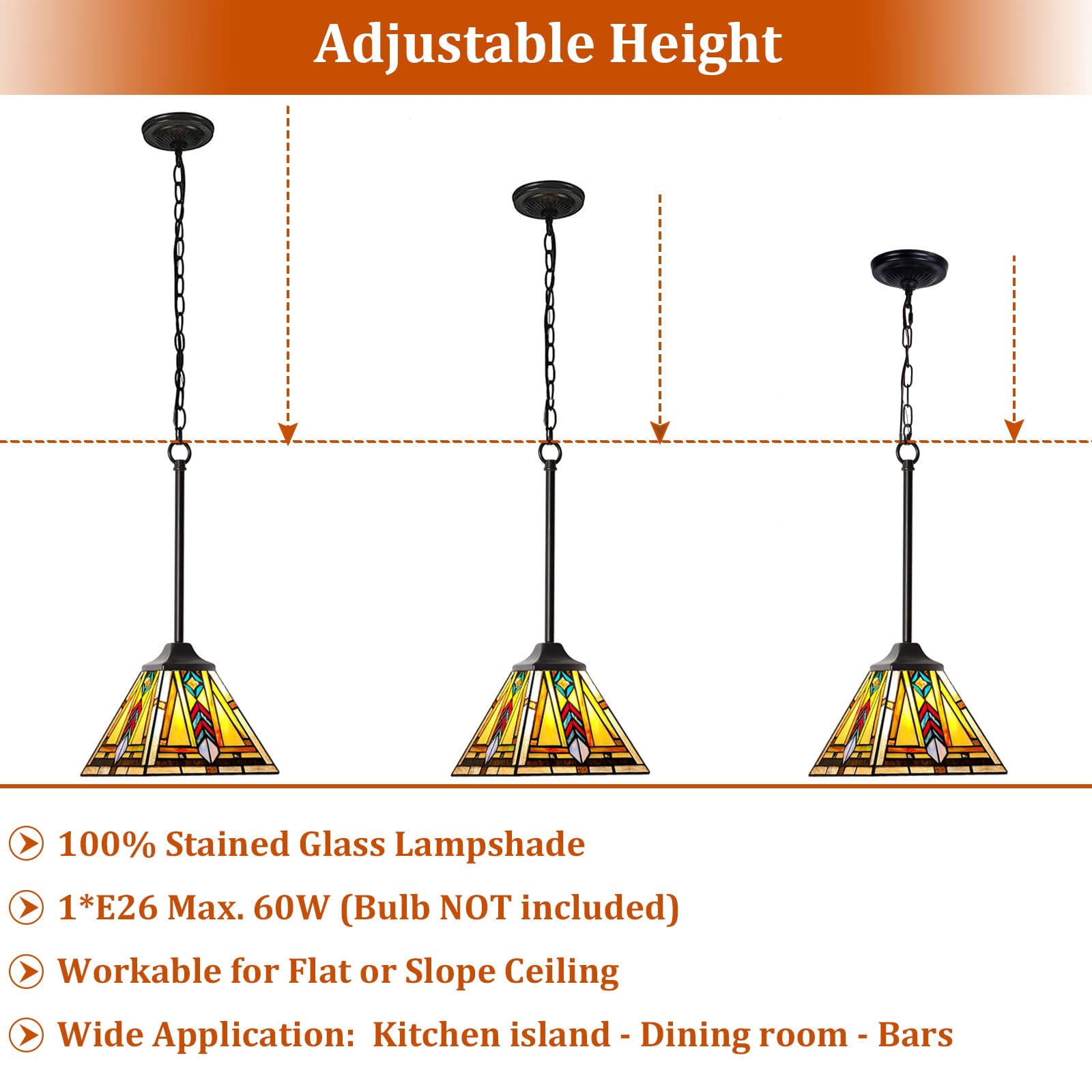 Tiffany Pendant Light Fixtures 8 inch Wide Kitchen Island Lighting Handmade Stained Glass Lamp Shade Hanging Lamp