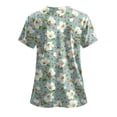 thumbnail image 4 of felwors Print Scrub Tops Women Floral Scrubs V Neck Short Sleeve Stretch Nurse Uniform with Pockets Functional Workwear (Mint Green, XXXL), 4 of 5