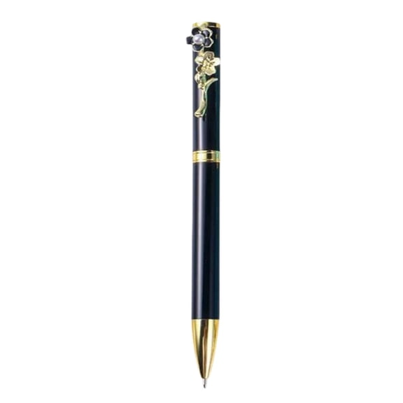 VKLU 1PC Luxury Metal Ballpoint Pen, Elegant Pearl Flower Executive Gift Pen with Black Ink, Weighted Brass Writing Pen, Black