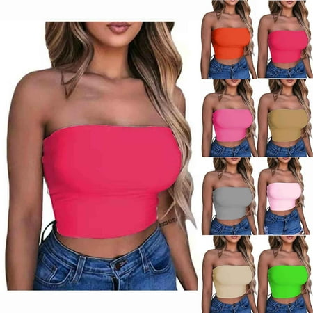 Utoimkio Clearance Solid Color Seamless Tube Tops for Women Wireless Strapless Bra Wireless Bandeau Bras for Women