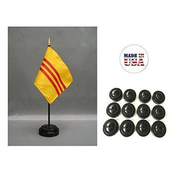 Box of 12 South Vietnam 4"x6" Miniature Desk & Table Flags Includes 12 Flag Stands & 12 Vietnamese Small Mini Stick Flags