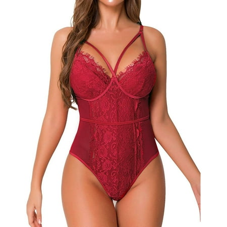 

TANGNADE Women Floral Lace Sheer Mesh Garter Lingerie Set V-Neck Bra With Thong