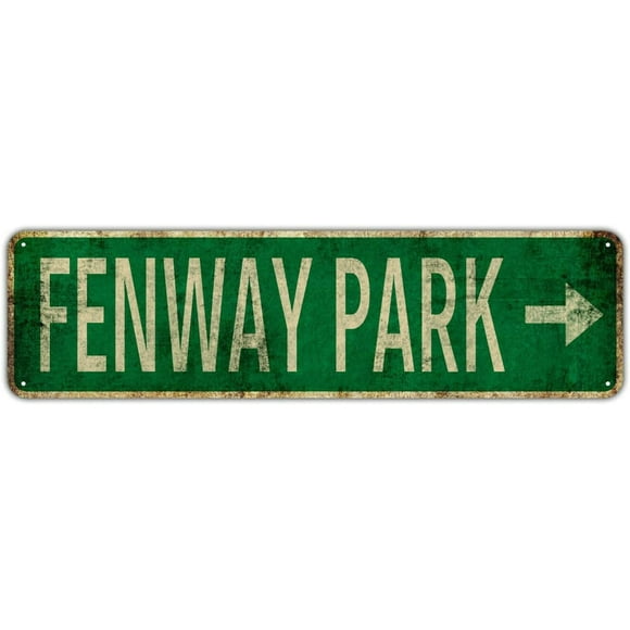 FENWAY PARK Street Sign Rustic Metal Tin Sign Home Outdoor Art Wall Decor 4x16 Inch Vintage Green