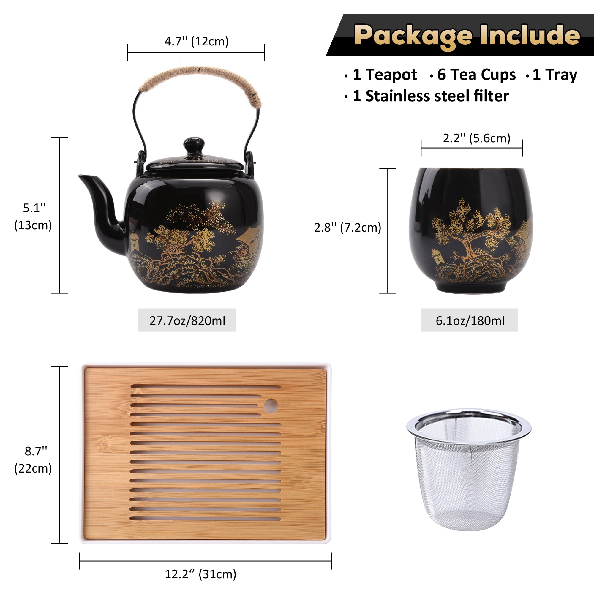 DUJUST Japanese Tea Set for 6, Kiln Altered Glaze Porcelain Tea Set with 1  Teapot, 6 Tea Cups & 1 Tea Tray, Unique Chinese Tea Set for Adults/Tea