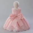 thumbnail image 4 of Coerni Girls' Tulle Flower Princess Wedding Dress 3 6 9 12 18 Months Baby Girl Bowknot Tutu Gown Dress with Headwear, 4 of 9
