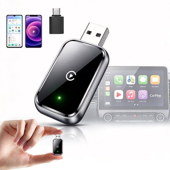 SH-RuiDu 2 in 1 Wireless CarPlay Adapter, CarPlay Dongle, Wired to Wireless Converter for iOS & Android, Silver Frame