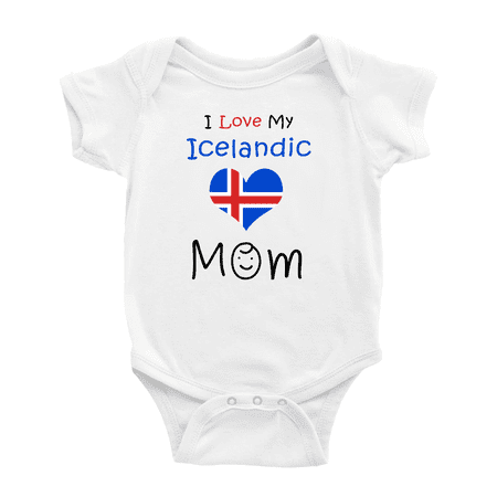 

I Love My Icelandic Mom Cute Baby Bodysuit (White 12-18 Months)
