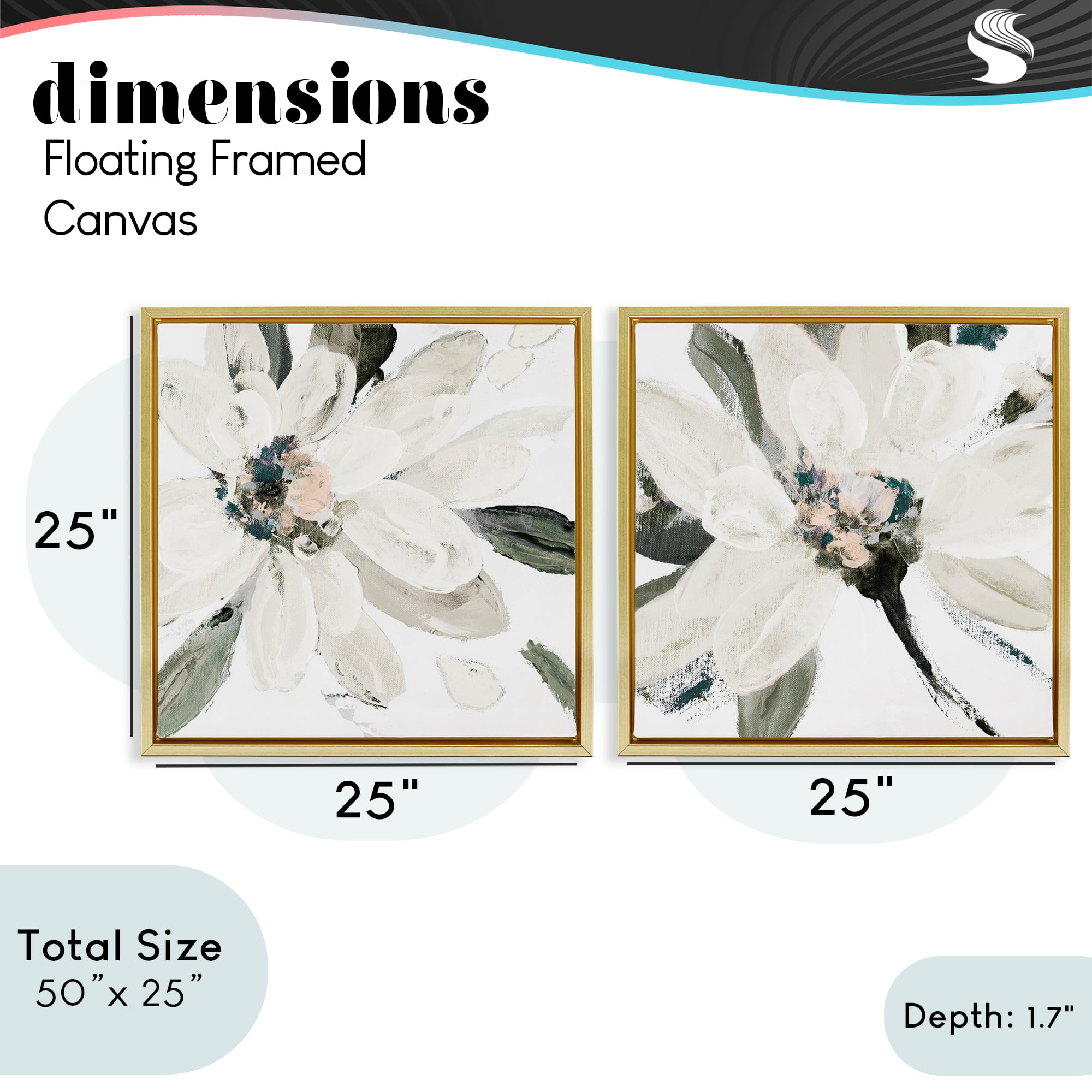 Stupell Industries Naturally Blooming White Flowers 2 Piece Gold Framed Floater Canvas Set, design by Lanie Loreth