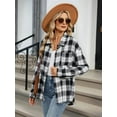 thumbnail image 6 of Womens Button Down Flannel Shirts Long Sleeve Plaid Shackets Business Casual Blouse Top Black & White S, 6 of 8