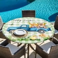 thumbnail image 6 of Green Plaid Easter Round Tablecloth, Fitted Table Cover with Elastic for 45"-54" Round Tables, Blue Truck Spring Floral Bunny Animals Table Cloth Outdoor Indoor Dinning Party Waterproof Tablecloths, 6 of 7