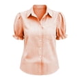 thumbnail image 5 of Admvng Women's Gingham Plaid Shirt Lapel V Neck Puff Ruffle Short Sleeve Chest Pocket Button Down Casual Blouse Tops, 5 of 6