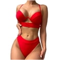 thumbnail image 1 of Qertyioot Deal Women's Plus Size Classic Bikini Top Swimsuit Solid Color Hollow, 1 of 4