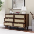 thumbnail image 3 of Hassch Rattan Dresser for Bedroom, Modern 6-Drawer Double Dresser with Gold Handles, Wood Storage Chest of Drawers for Bedroom, 52"L x 15.75"W x 32.75"H， Walnut, 3 of 10
