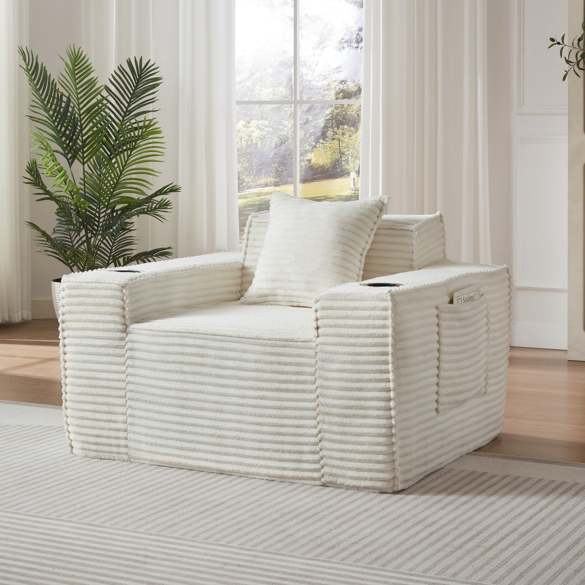 Sailvan Modern 1-Seater Boneless Sofa,No Assembly Corduroy Cloud Couch for Small Spaces Apartments & Offices,Plush Comfy Accent Seating White