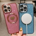 thumbnail image 5 of Compatible with iPhone 14 Pro Max 6.7 Inch Case with Magsafe, Plating Heart Glitter Magnetic Case for Women Girl TPU Camera Protection Back Cover for iPhone 14 Pro Max Light Blue, 5 of 11