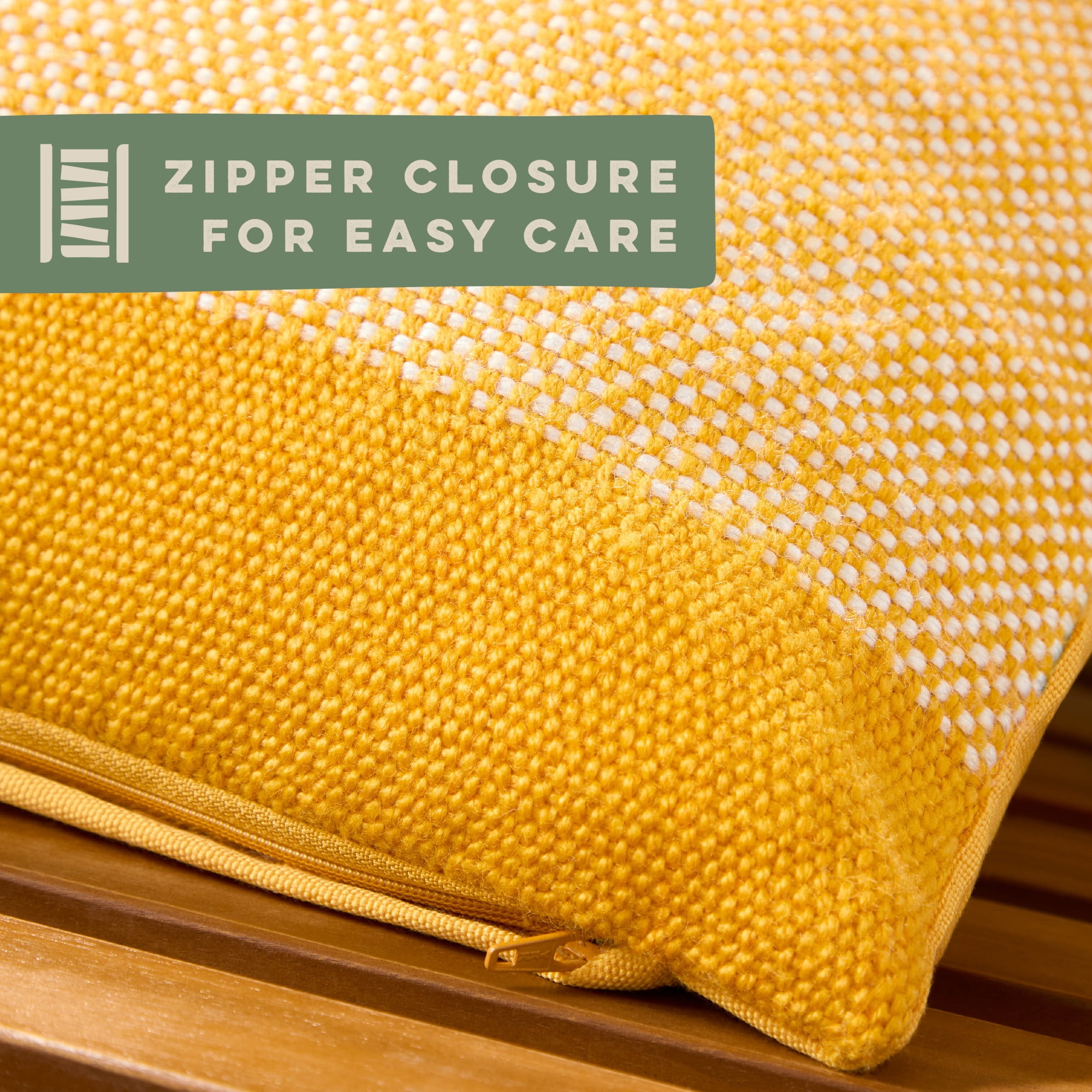 TOWN & COUNTRY TERRA Alara Solid Border Handcrafted Indoor Outdoor Decorative Pillow, 100% Recycled Materials, UV Fade Resistant, Water Repellent, Yellow/Ivory, 20"x20"