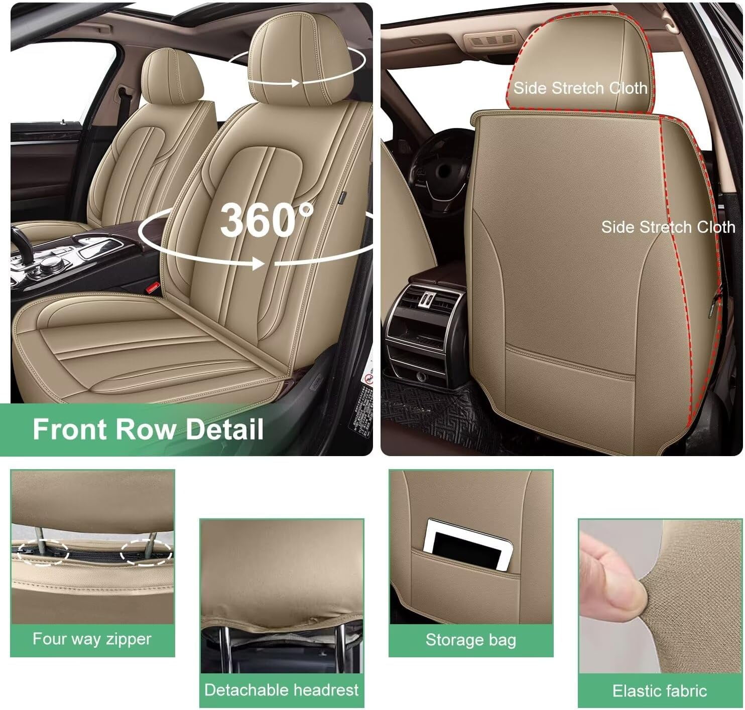 DIKSOAKR Car Seat Covers Fit for Ford F-150 2009-2025: First Row 2PCS Faux Leather Seat Covers Waterproof Automotive Seat Cushion Protector(2 Seats,Beige)