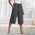 thumbnail image 2 of huaimei Plus Size Capris Pants Cotton Linen for Women Loose Fit Flowy Beach Cropped Trousers Wide Leg Breathable Lounge Pants Summer Solid Color Casual Pant with Pockets, 2 of 7