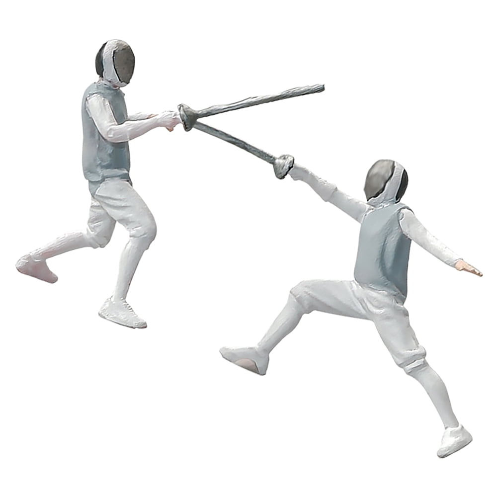 HEMOTON 2pcs Miniature Fencing Models 1/64 Scale Figures Fencing Scenes Tiny Fencing People Decor Realistic Match Models