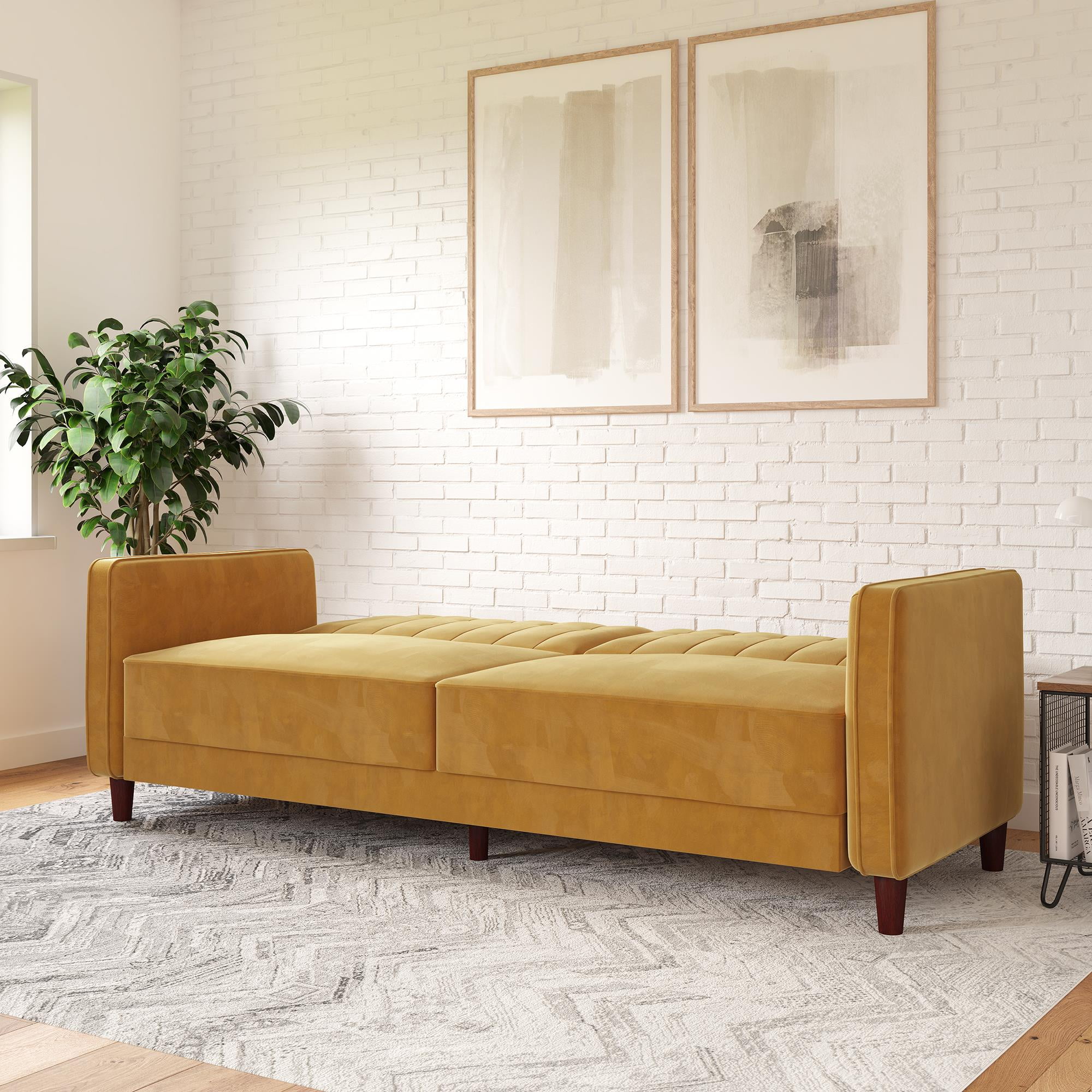 DHP Pin Tufted Transitional Futon, Mustard Yellow Velvet  (图4)