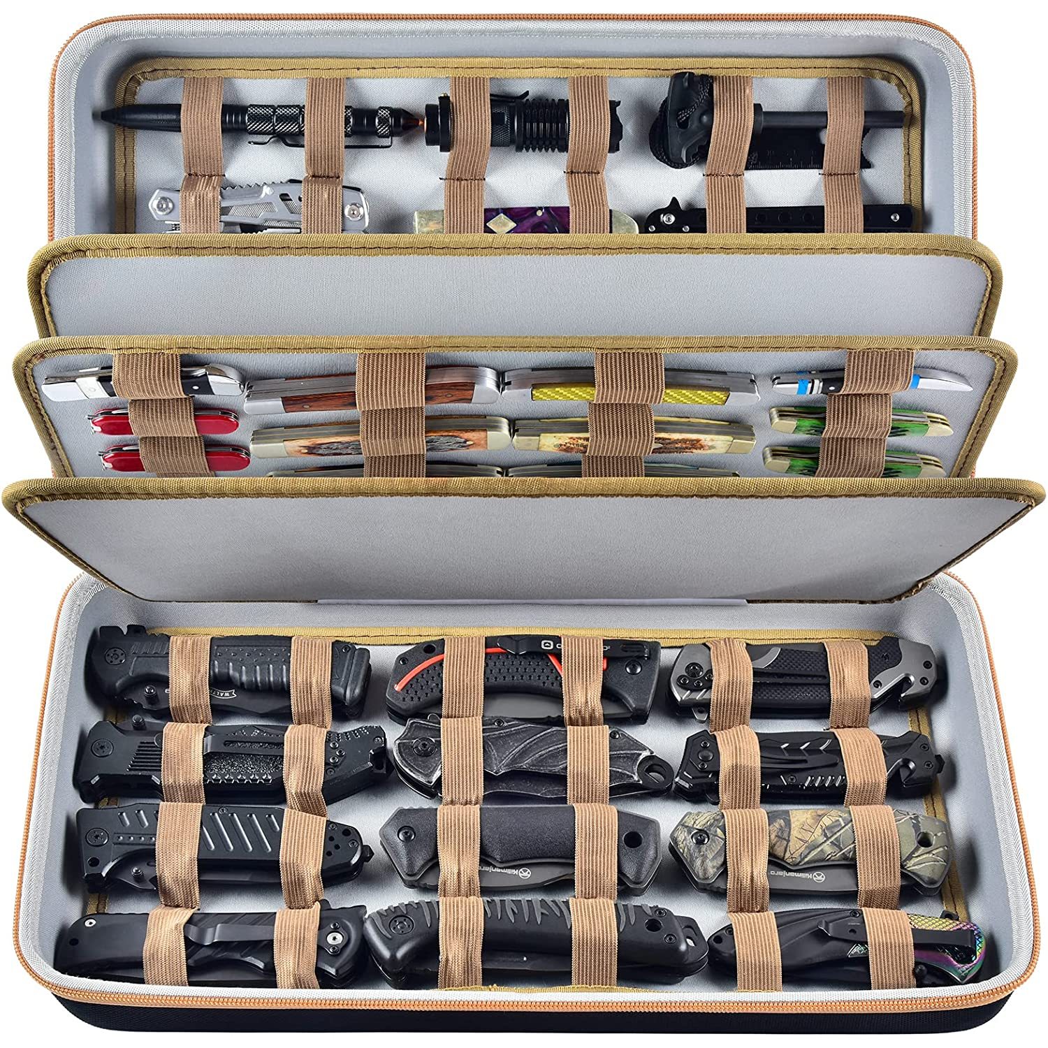 Knife Display Case for 64+ Pocket Knives, Butterfly Knife Storage Box
