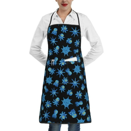 

Gaeub Blue Octopus Kitchen Cooking Aprons Adjustable Bib Apron Waterdrop and Oil Resistant Kitchen Chef Apron for Women Men