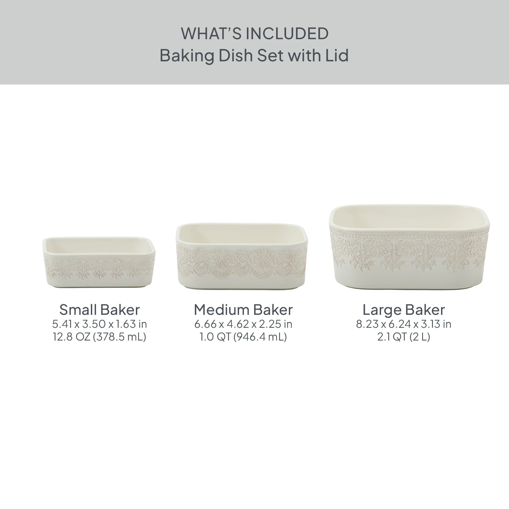 Pioneer Woman Vintage Lace 6-Piece Nesting Baking Dish Set, Linen photo 3