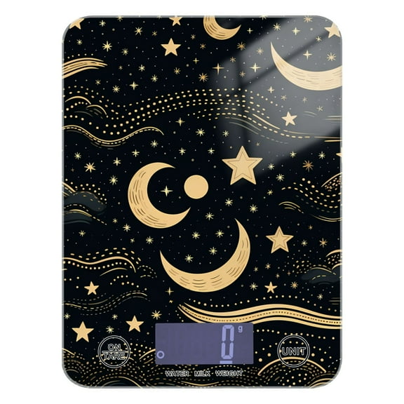 Moon in Black Food Scale Digital Kitchen Scale Waterproof Tempered Glass Tare Function 11 lb for Baking Cooking Meal Prep