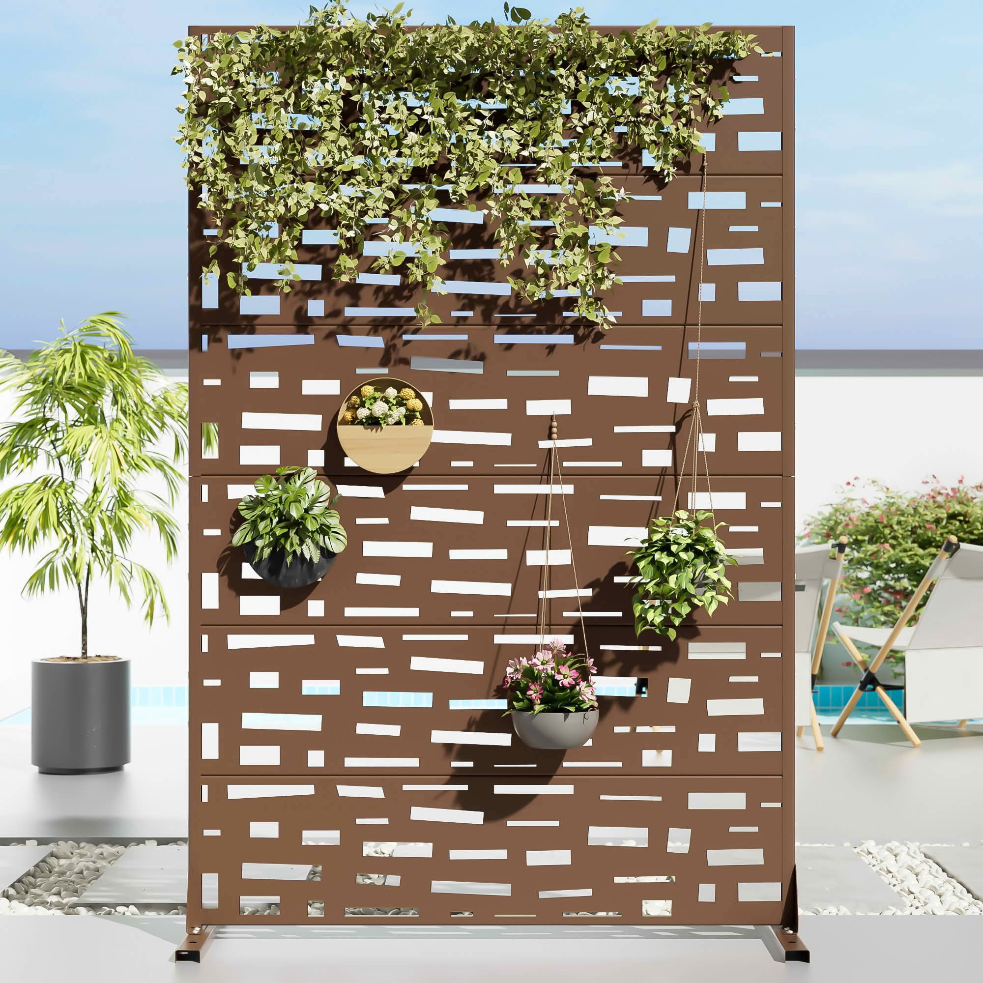 MAYEERTY 72x47x16 Inch Brown Rectangular Galvanized Steel Privacy Screen, 6 Piece Set for Outdoor Street