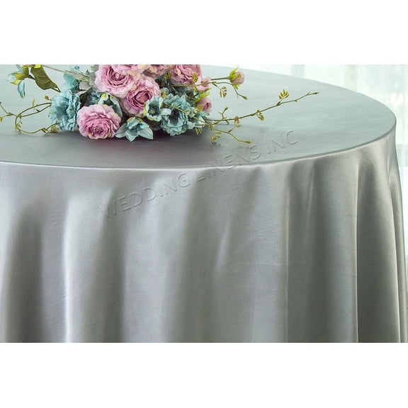 Wedding Linens Inc. 120 inch Round Satin Tablecloth Satin Table Cover Linens - Silver