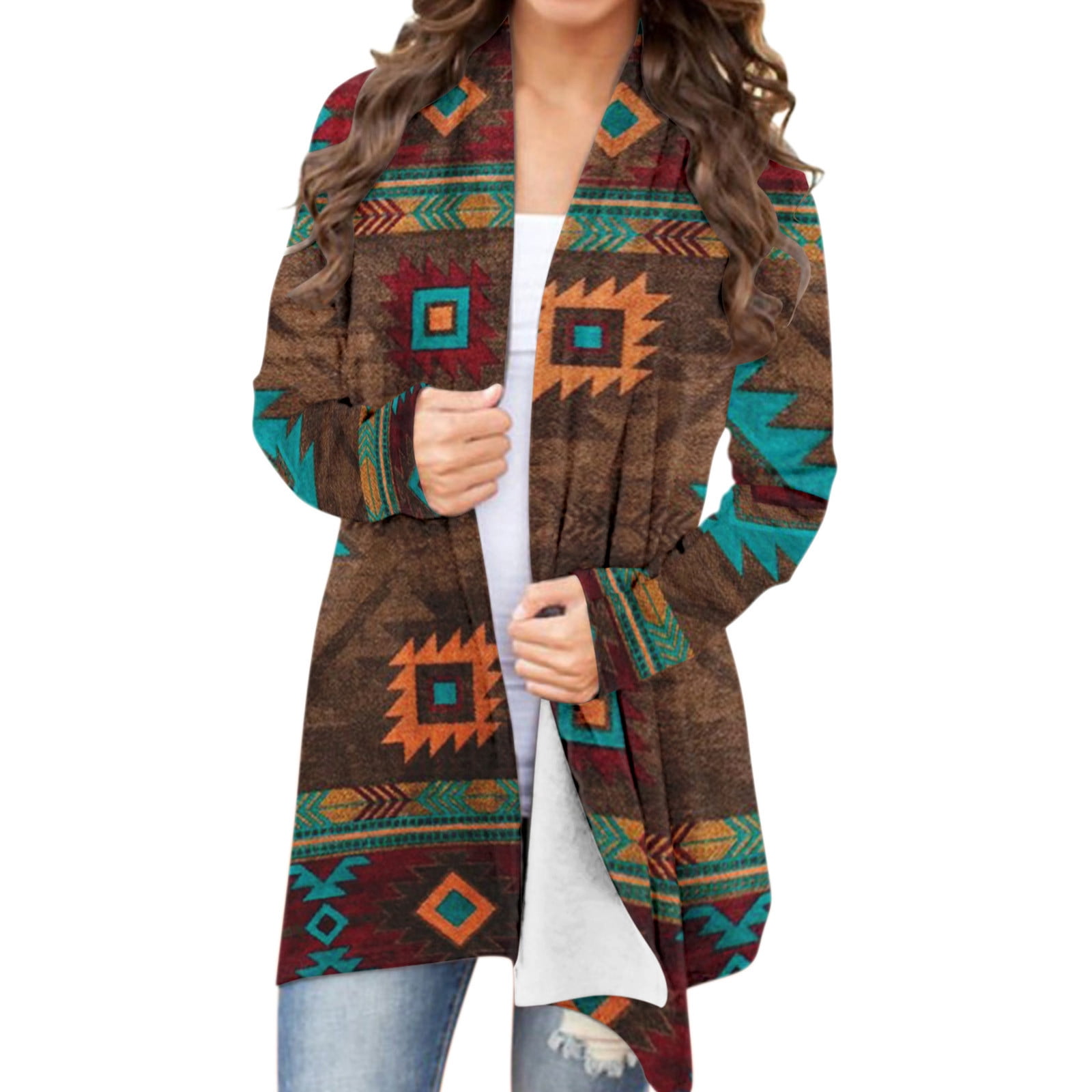 dtydtpe cardigan for women western western ethnic print retro casual