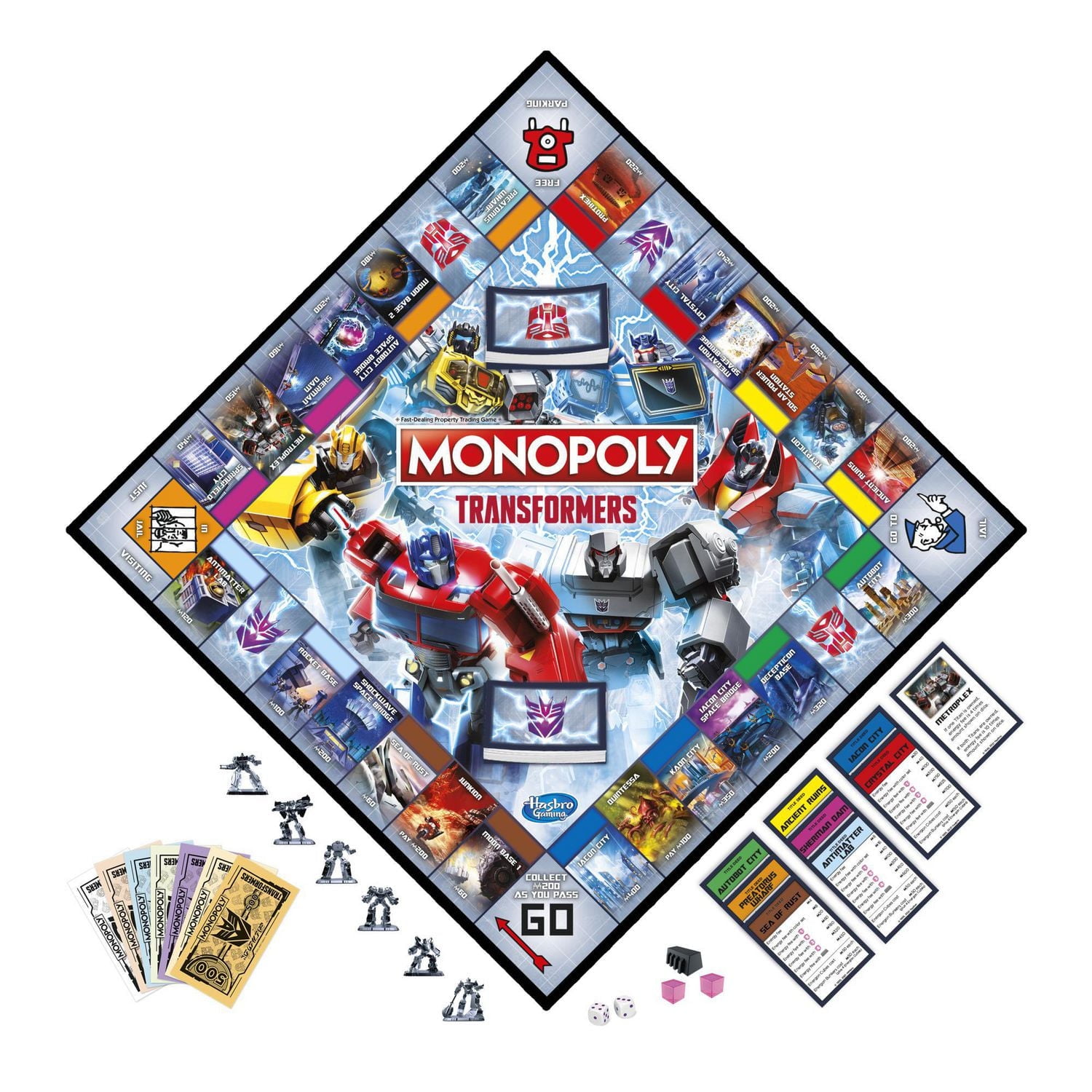Monopoly : édition Transformers, jeu de plateau pour 2 à 6 joueurs, pour enfants, à partir de 8 ans, inclut des pions Autobot et Decepticon