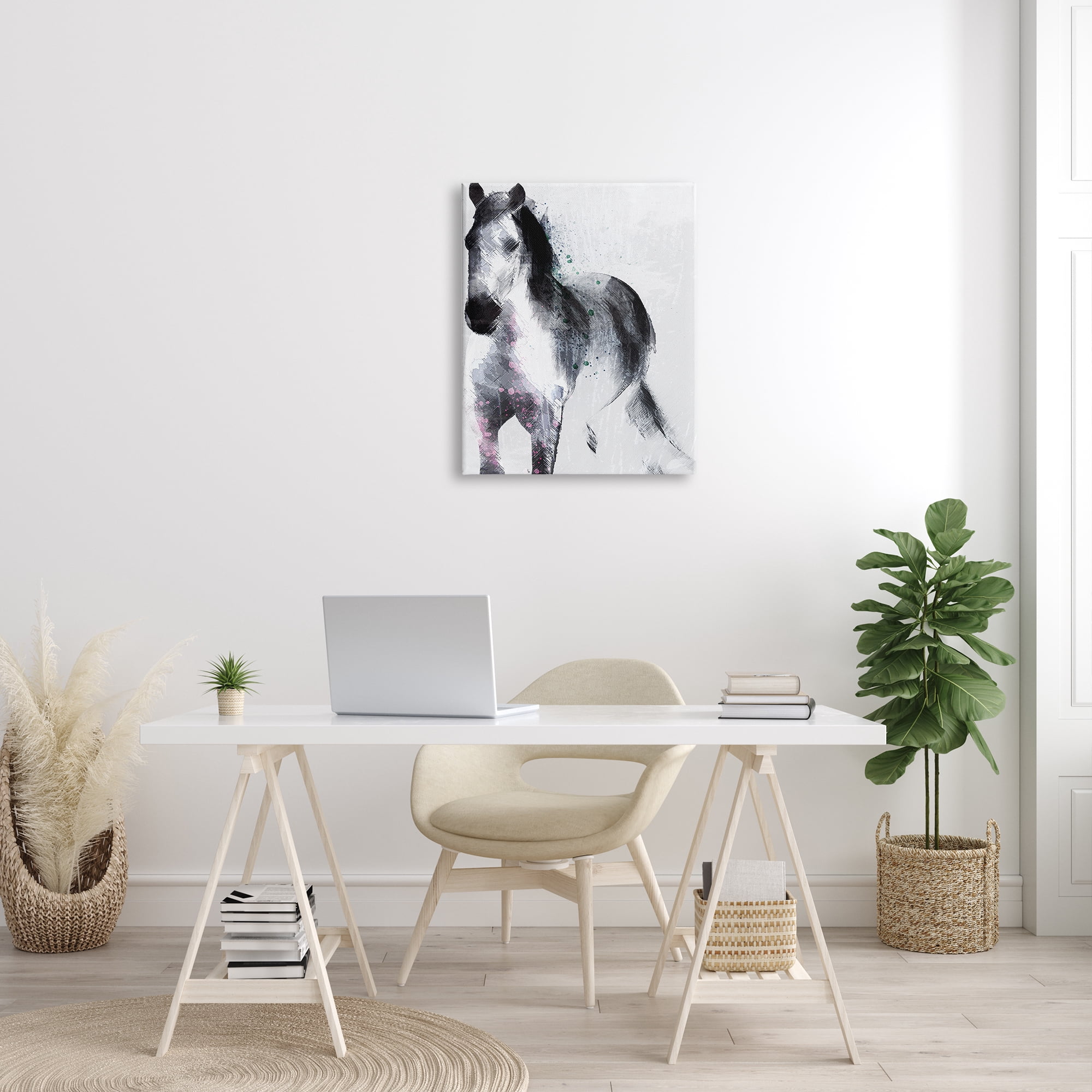 Stupell Industries Distressed Patch Line Wild Horse Portrait Black Pink, 24 x 30, Designed by Jennifer Ellory