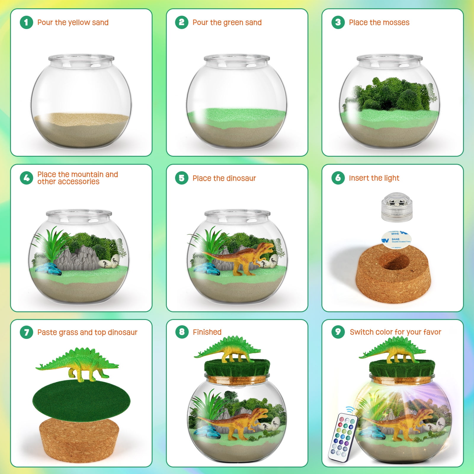 Dinosaur Terrarium Kit for Kids - Dinosaur Gifts for Boys - Christmas Birthday Gift for Boys Ages 4 5 6 7 8-12 Year Old - DIY Dinosaur Toys for Boys - Arts and Crafts Kit for Kids
