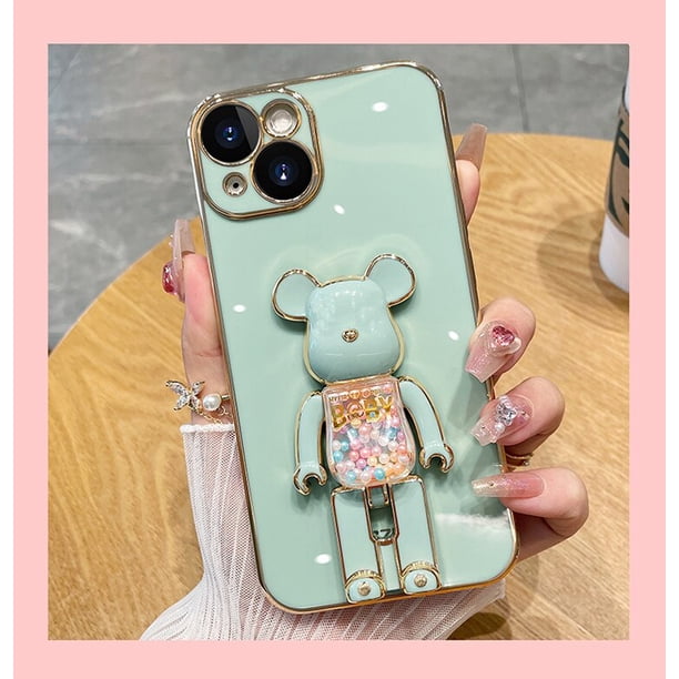 Funda de teléfono de silicona suave con soporte plegable de muñeca 3D chapada de lujo para iphone 14, 13, 12 Pro Max, 11 MiNi, X, XR, XS, 7, 8 plus, SE 3, Linda funda Fivean unisex