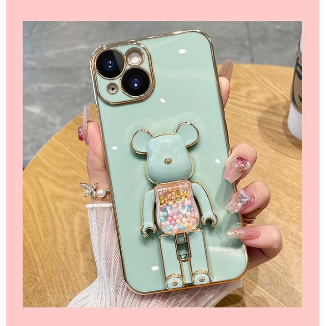 Funda de teléfono de silicona suave con soporte plegable de muñeca 3D chapada de lujo para iphone 14, 13, 12 Pro Max, 11 MiNi, X, XR, XS, 7, 8 plus, SE 3, Linda funda Fivean unisex