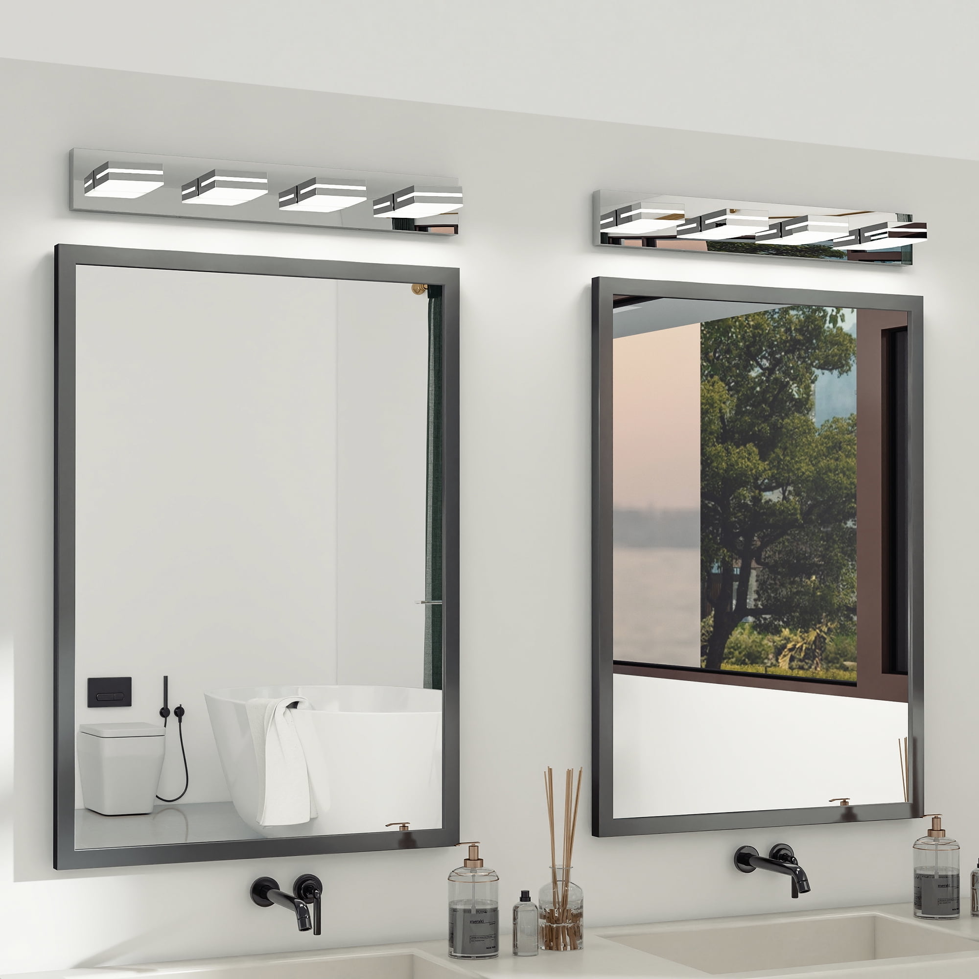 Jopath Modern 4-Light Wall Sconce for Bathroom and Mirror, LED Vanity Light Fixture with Sleek Minimalist Design, Elegant Over Mirror Vanity Light for Bathroom Vanity Mirror Chrome