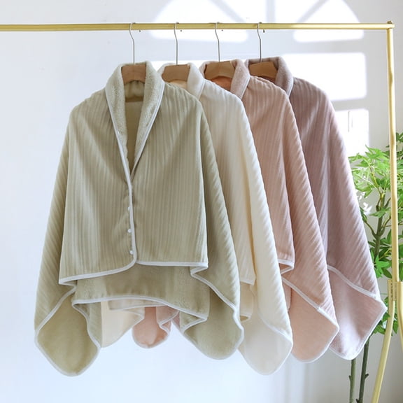 Umfun Women's Ribbed Knit Cape Wrap Snap Button Shawl Outerwear Short Winter Cover Up for Casual Daily Wear