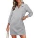 thumbnail image 2 of Vestido sudadera de manga larga con cuello de solapa y cuello en V para mujer - Vestido mini holgado de color liso, 2 of 7