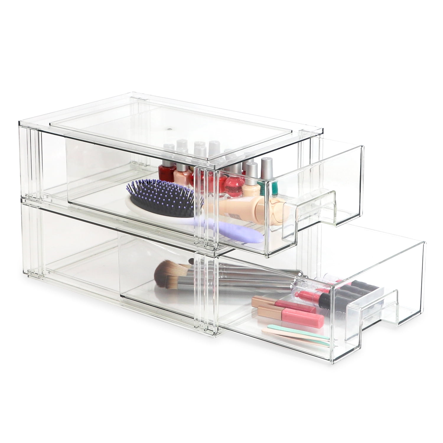 Isaac Jacobs Clear Drawer Organizer, Medium – Stackable Plastic Storage Bin for Kitchen, Bathroom, Office, Vanity, and Home Organization