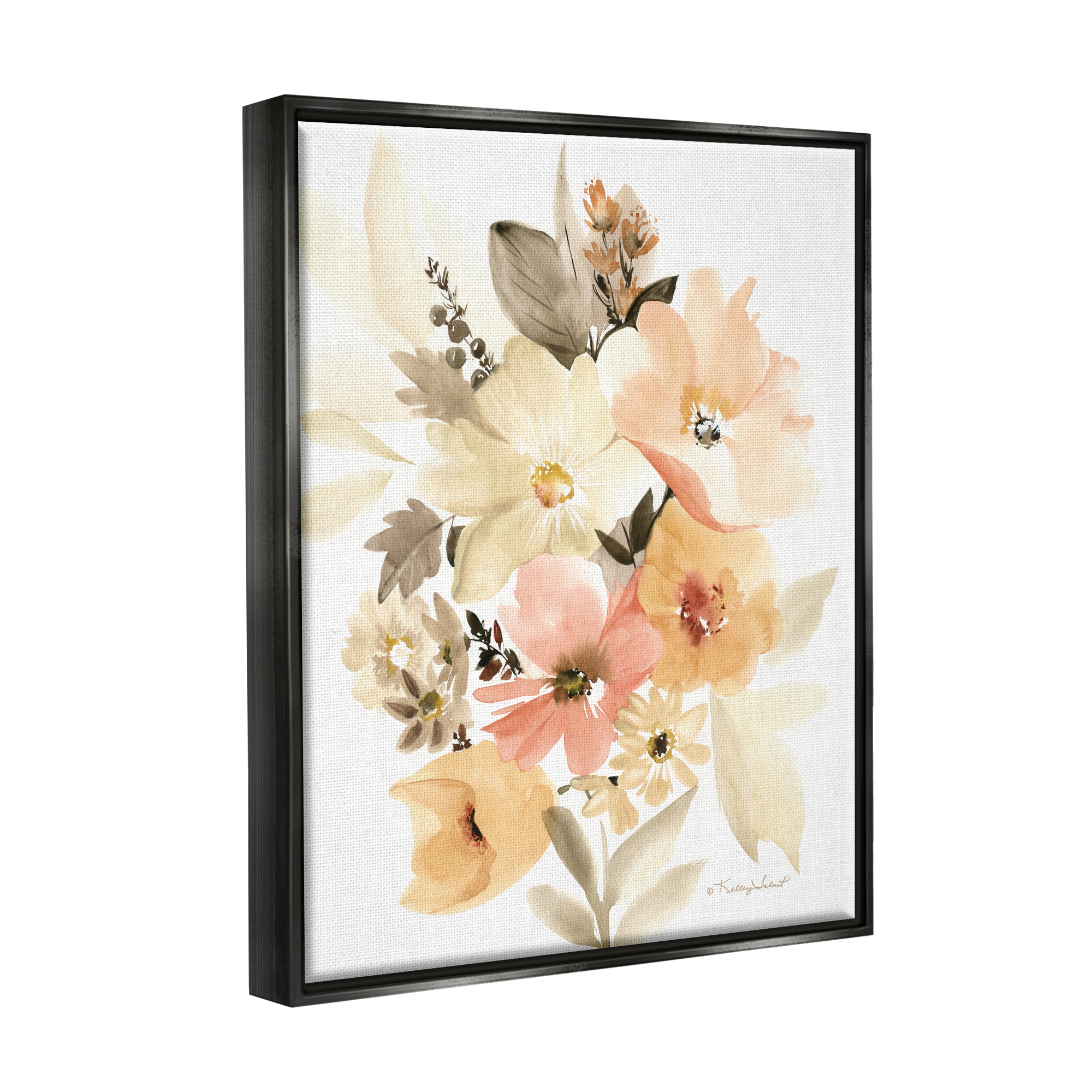 Stupell Industries Mixed Muted Bouquet Botanical & Floral Painting Black Floater Framed Canvas Art Print Wall Art, 17 x 21